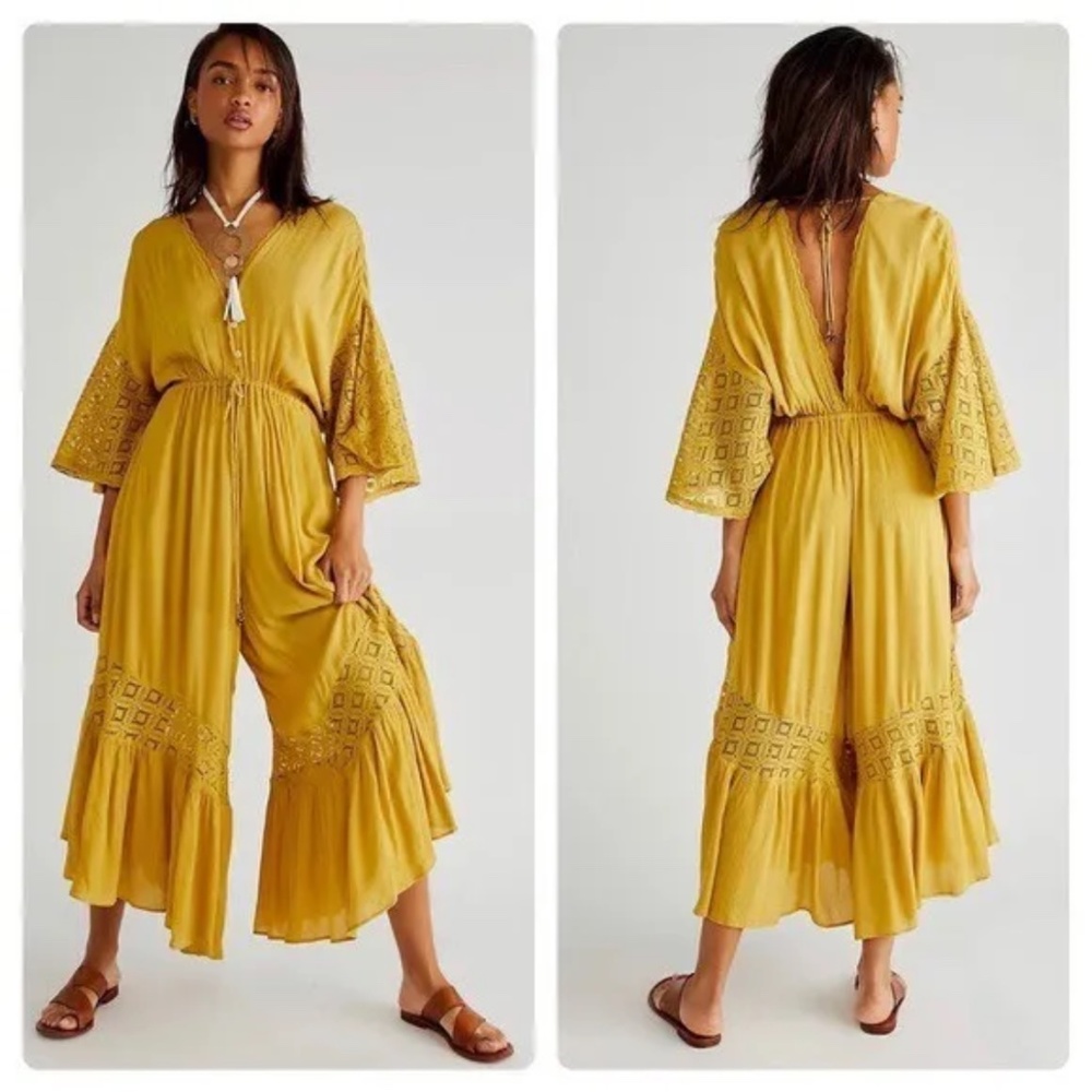 Free People Angela Jumpsuit Size XSmall Mossy Gold